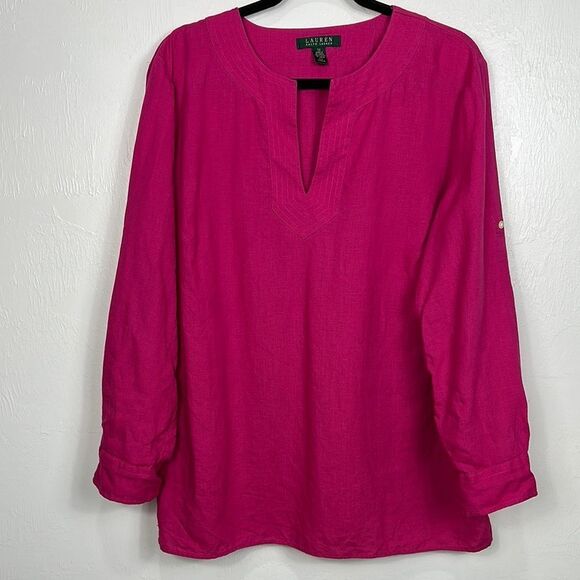 Lauren Ralph Lauren Linen Fuchsia Women's Top Blouse Size 1X - Picture 1 of 9